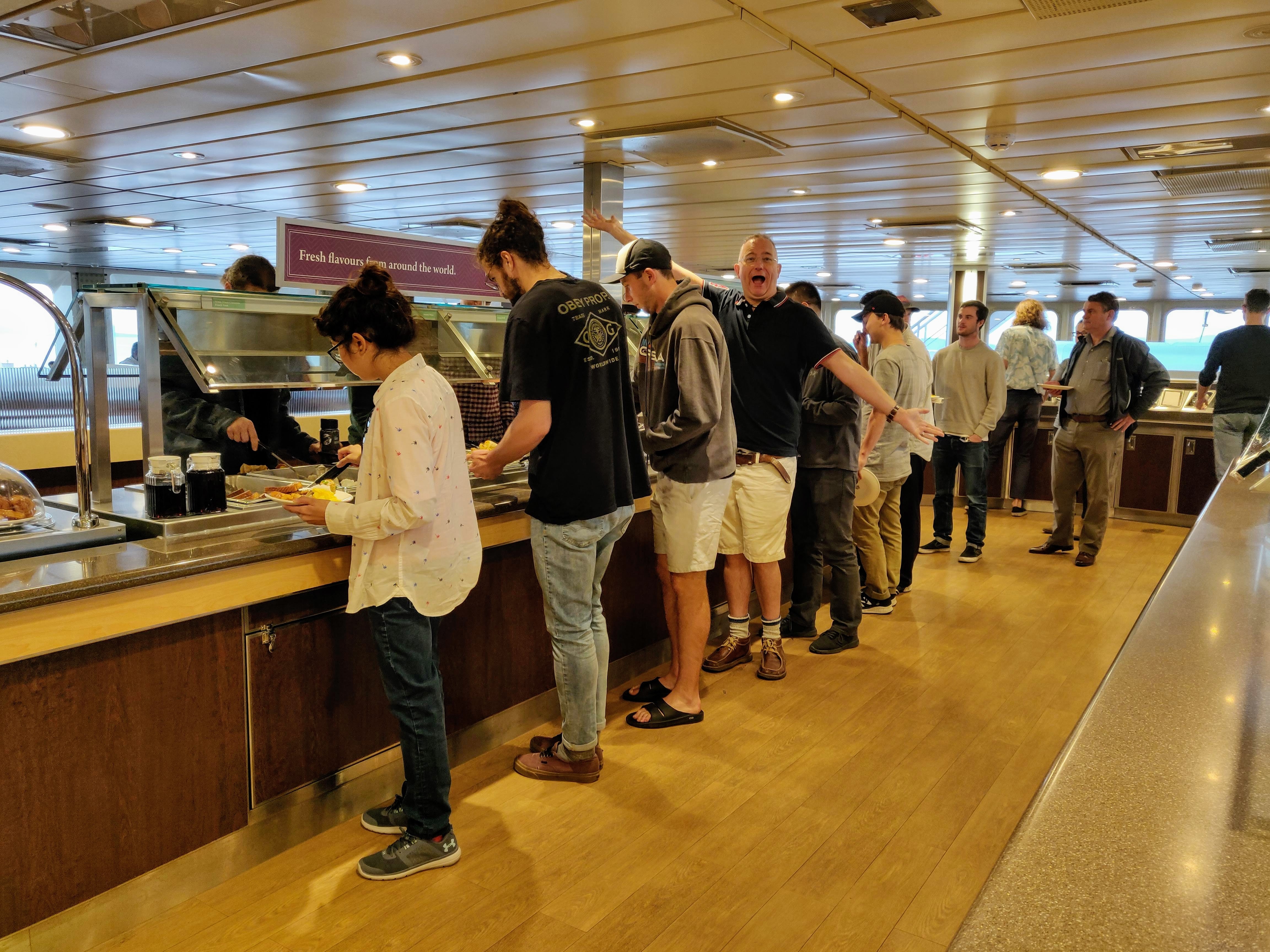 An ecstatic Nicholas at the [BC ferries](https://www.bcferries.com/) buffet - A retreat ritual.